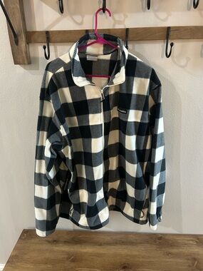 Columbia Black & Cream Buffalo Checkered Fleece Zip Jacket